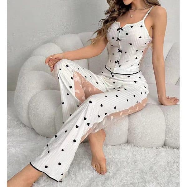 Women's XL Neon Embroidered O-Neck Transparent Pajamas Set - Image 4