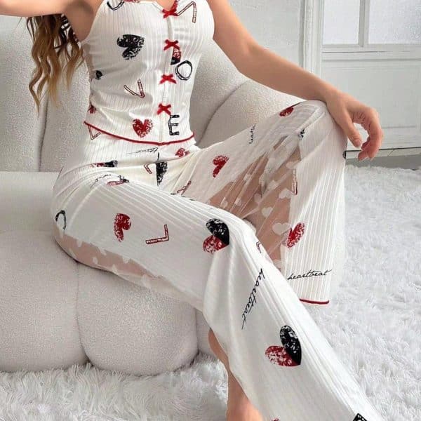 Women's XL Neon Embroidered O-Neck Transparent Pajamas Set - Image 5