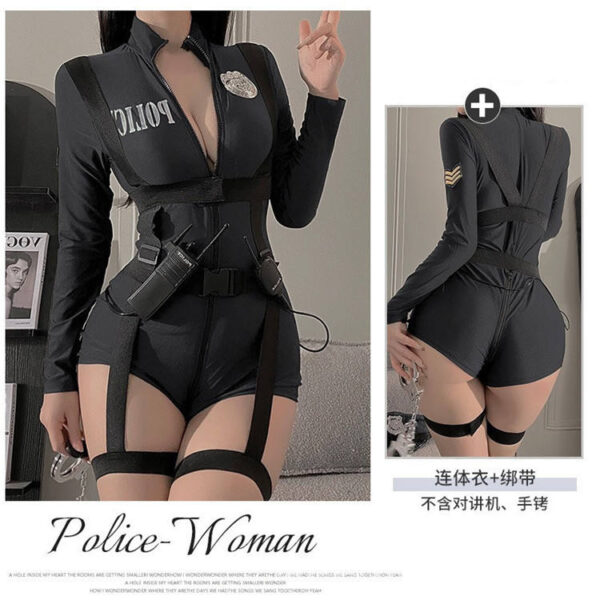 Women's Sexy Police Cosplay Costume Bodysuit Erotic Set - Image 3