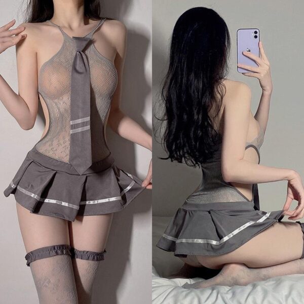 Sexy Japanese Student Uniform Cosplay Lingerie - Mesh Dress Stockings