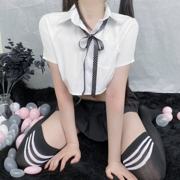 Wholesale Sexy Student Lingerie Sets - White Shirt Pleated Skirt - Image 2