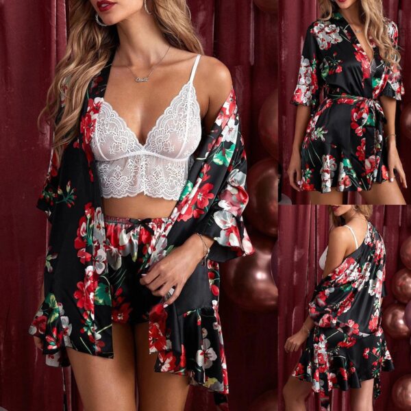 Luxury Ladies 3PCS Satin Silk-like Sleepwear Robe Set