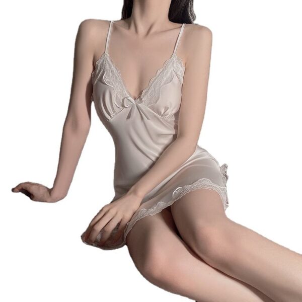 Guiruo AW New Lace Sling Nightgown 1538 - Satin Deep V - Image 2