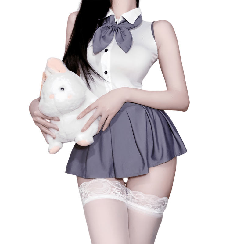 High Quality Women's Sexy Japanese Student Uniform 2P Cosplay Lingerie - Deep V Backless - Image 2