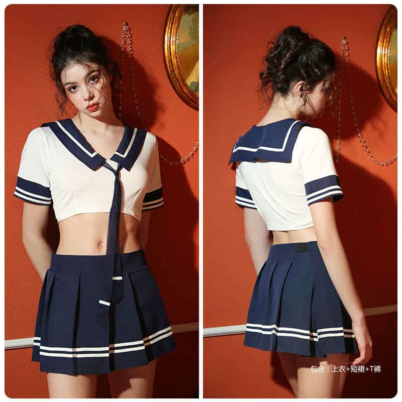 3P Sexy Sailor Collar Cosplay Set - Student Mini Skirt Costume GR522 - Image 3